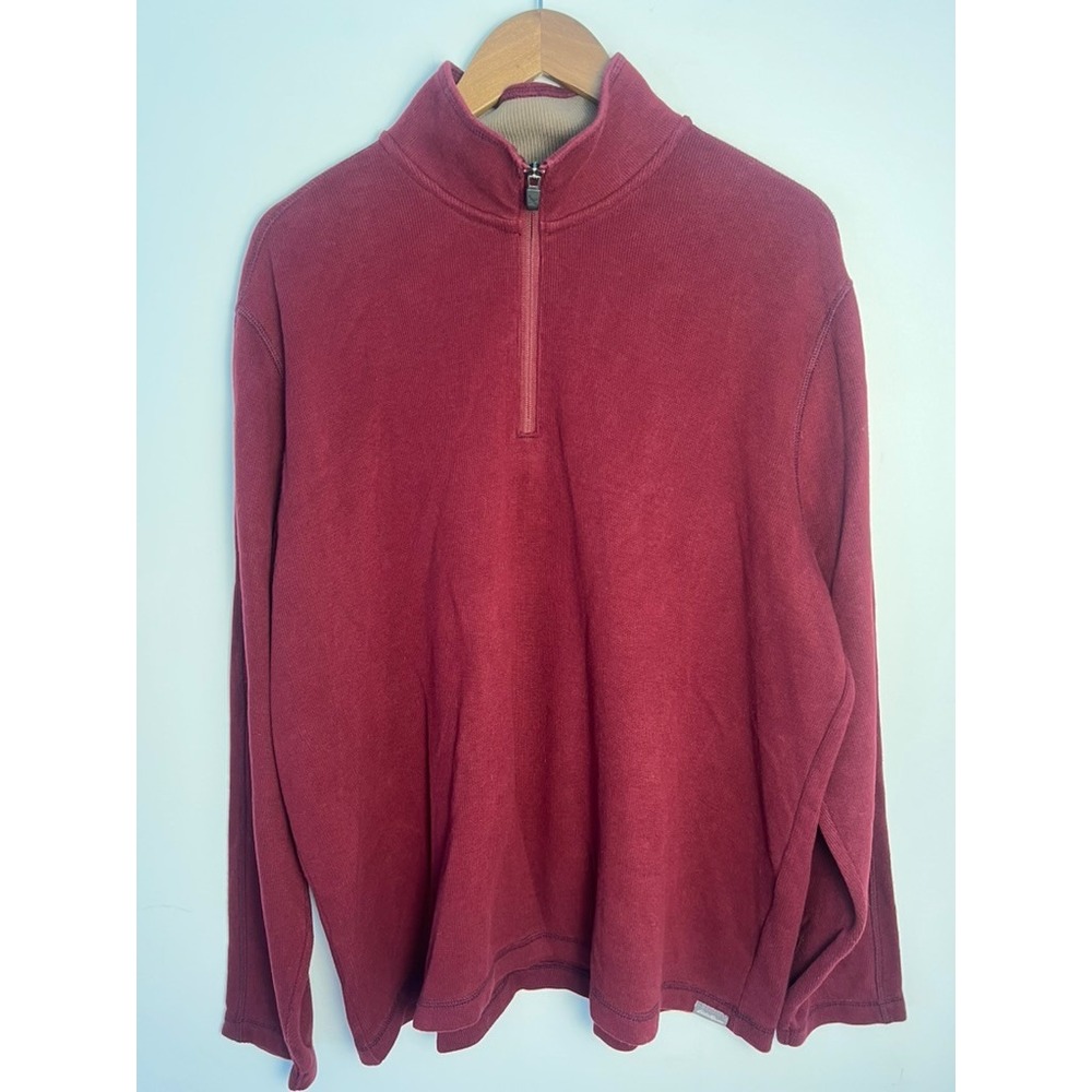 Eddie Bauer Men XL Quarter Zip Pullover Sweater Burgundy Maroon Mock Neck Cotton